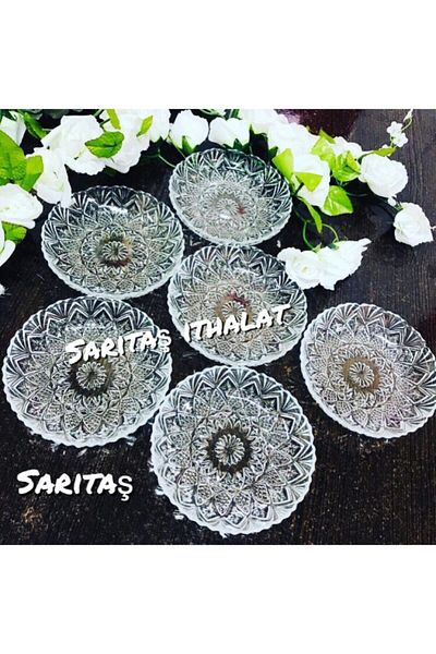 SARITAŞ Glass Plate Breakfast Dessert Cookie Plate Crystal Model 12 Piece Pack