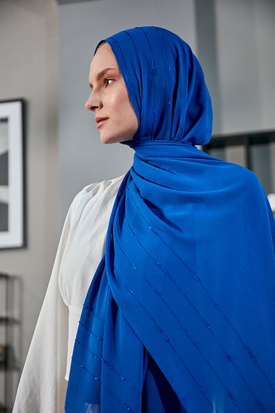 Scarf Şal din șifon Arya cu dungi fanteziste - Saks -