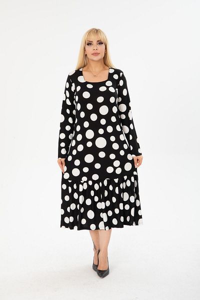 mezura tekstil Plus Size Comfortable Viscose Dress - Knee-Length Square Collar, Long Sleeve