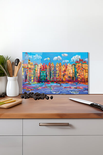 Vosevu لوح تقطيع زجاجي للمدينة الفنية الملونة، قاعدة سيليكون مقاومة للحرارة و...