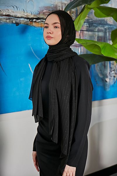 Scarf Şal negru cu dungi transparente cu sclipici