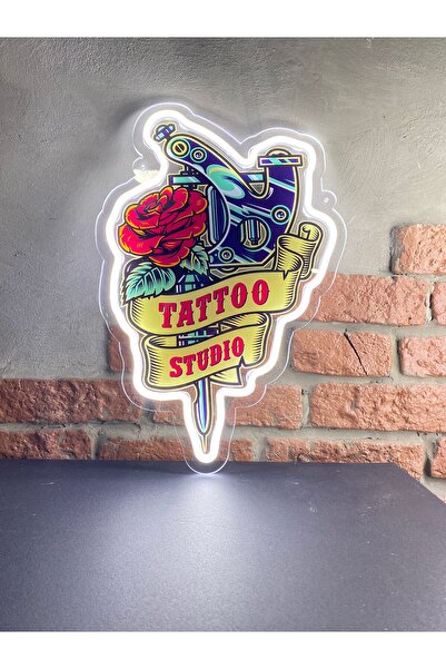 Neonite 'TATTOO STUDIO' Işıklı ve Uv'li Neon Led Dekoratif Duvar Yazısı Tabel...