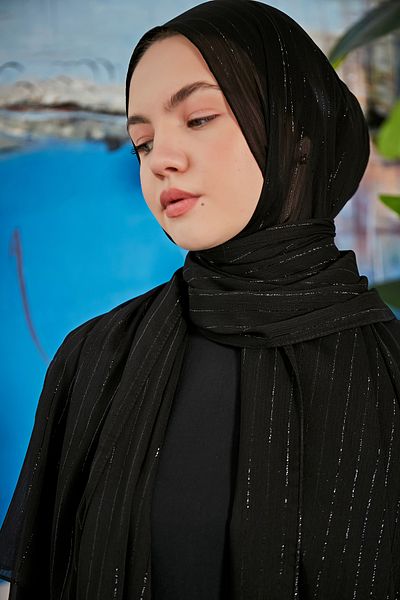 Scarf Şal negru cu dungi transparente cu sclipici