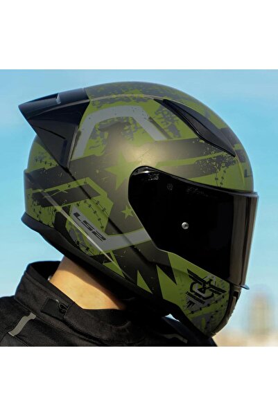 LS2 Rapid 2 Thunder Birds Race Full Face Motosiklet Kaskı Yarış Spoiler Siyah Vizörlü