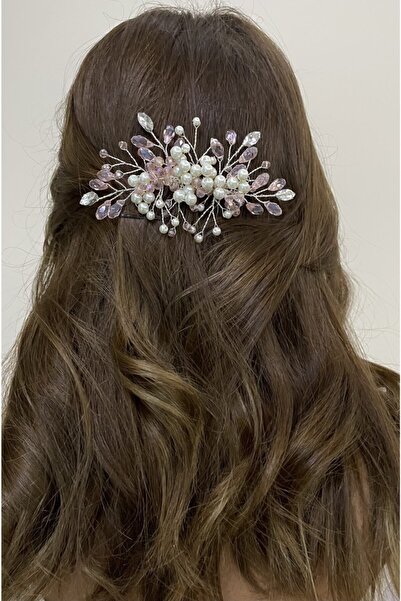 DesaAccessories Pembe Kristal Ve Zirkon Taşlı Gelin, Nişan Saç Aksesuarı