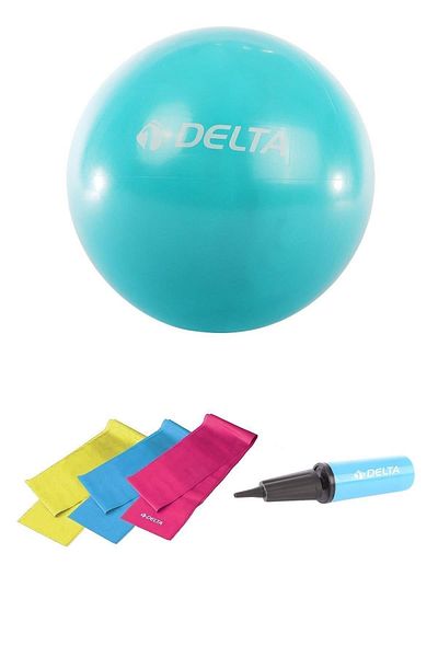 Delta Suitable for 140 Cm and 159 Cm Height Range 55 Cm Pilates Ball, 3-piece Pilates Band and Resistance Tire Pump Set
