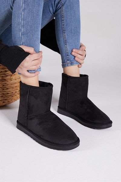 Anıl Ayakkabı Ug 43 Black Suede Nubuck Women's Boots - Half Sole and Furry Inside Style Shoes