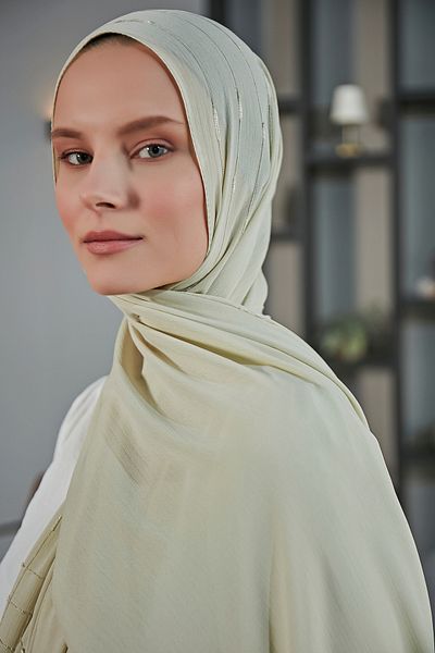 Scarf Şal din șifon Arya cu dungi fancy - Verde apă -