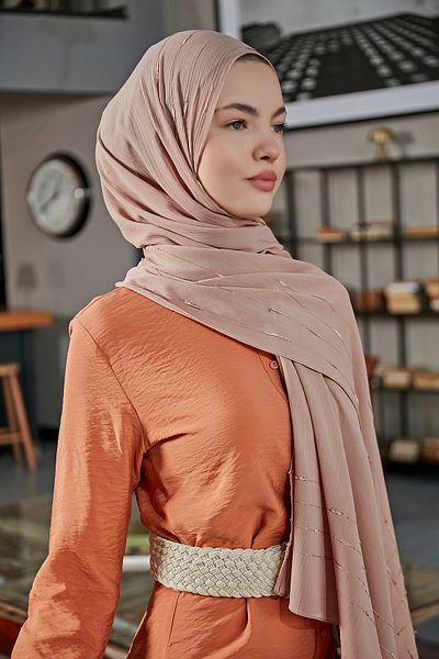Scarf Fancy Striped Arya Chiffon Shawl - Cappucino -
