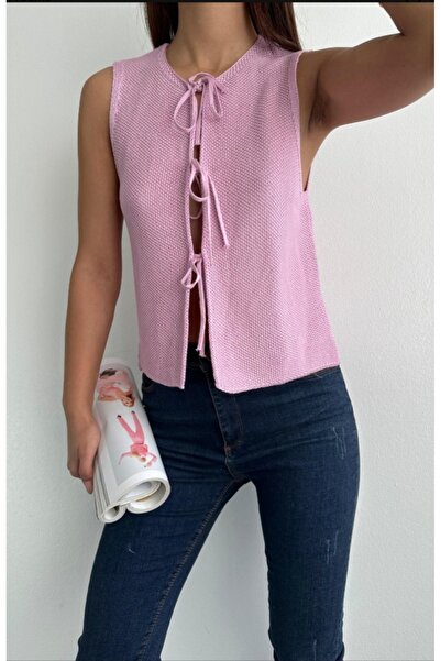 fujya Women's Unit Closure Cotton Pink Knitwear Vest