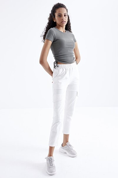 TOMMY LIFE Cagla O neck Women's Crop Top with Gathered Side Detail - 97203