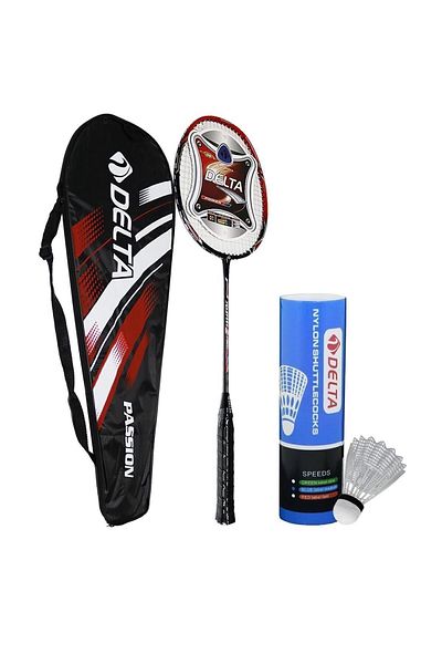 Delta Fiberglass One Piece Badminton Racket + Bag + 6 Pieces Badminton Balls for Medium Speed Lovers