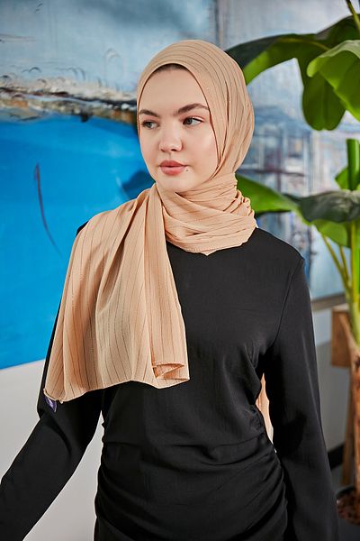 Scarf Transparent Glitter Crinkle Chiffon Shawl - Honey Foam -