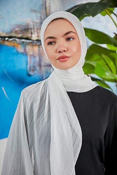 Scarf Διάφανο Glitter Crinkle Chiffon Shawl - Κρεμ Χρώμα -