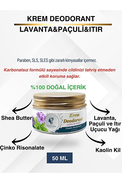 BERRALİNA DOĞAL BAKIM ÜRÜNLERİ Doğal Krem Deodorant Paculi & Itır & Lavanta T...