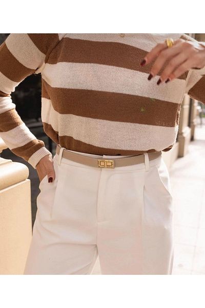 Des'ree Kemer Stitched Gold Buckle Belt 2.5 cm Trouser Belt, Dress Belt, Shirt Belt, Jacket Belt