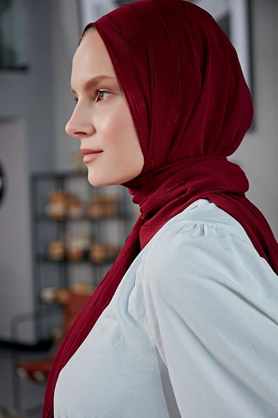 Scarf Şal Arya din șifon cu dungi - Roşu Claret -