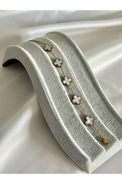 Moray Collection Model Alhambra Vintage Double Sided Pearlescent 5 Motif Gold Steel Bracelet Mc-Bl14