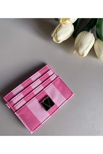 chocolatebag Kadın Pembe Suni Deri Desenli Kağıt Para Bölmeli Şık & Ince Kartlık
