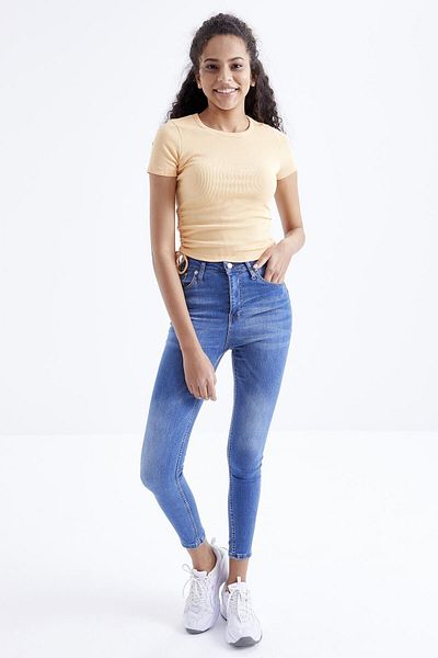 TOMMY LIFE Γυναικείο Crop Top O Neck Melon Gathered - 97203
