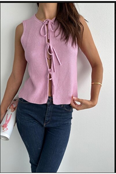 fujya Women's Unit Closure Cotton Pink Knitwear Vest