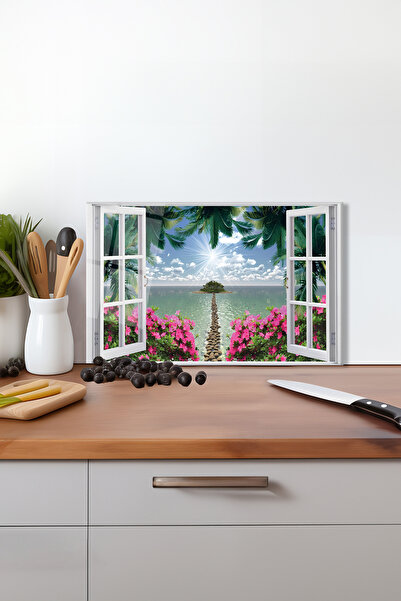 Vosevu لوح تقطيع زجاج النافذة ذو المناظر الطبيعية الخلابة على الجزيرة، حامل س...