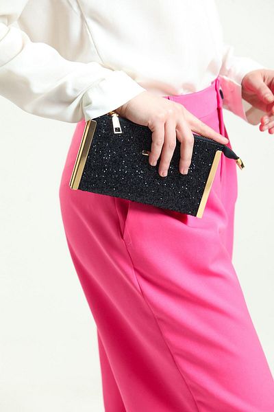 Evident Black Stone Patterned Small Portfolio & Women's Handbag (19 X 11)
