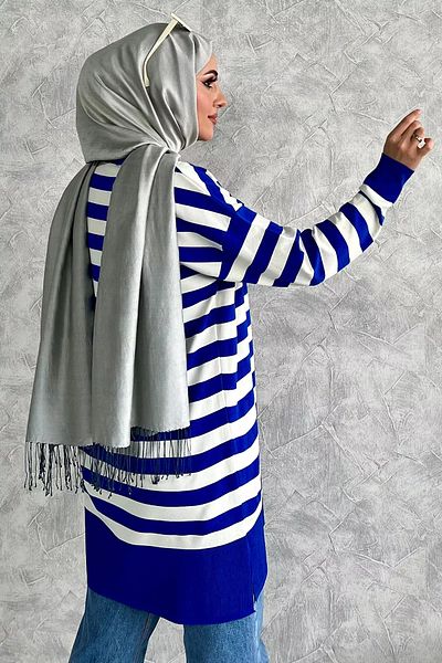 jldkids Tunica din tricotaje Hijab cu dungi cu decolteu - Sax Blue