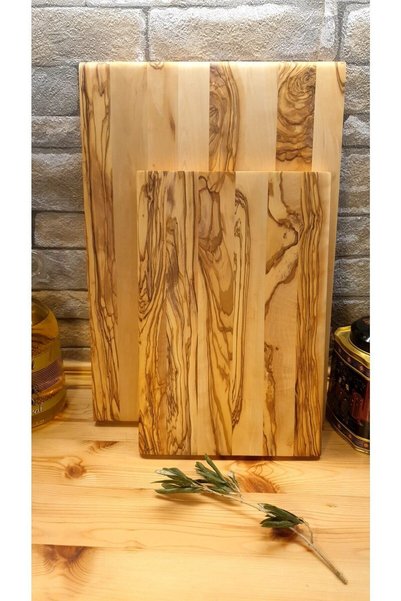 F&S WoodArt Set of 2 Olive Tree Special Edge Natural Wood Cutting Presentation Meat Bread Chopping Board