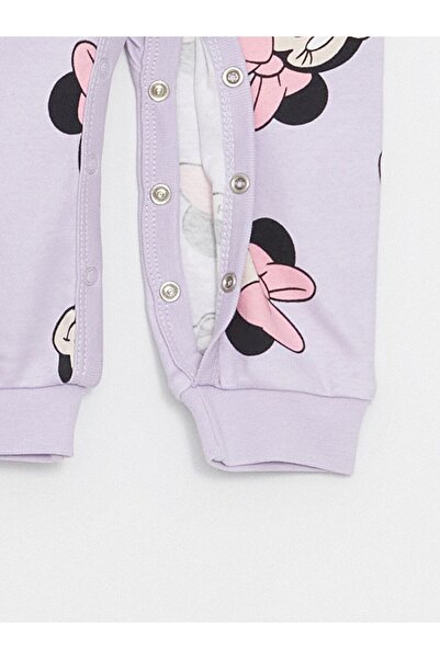 LC Waikiki LCW baby Bisiklet Yaka Uzun Kollu Minnie Mouse Baskılı Kız Bebek Tulum 2'li