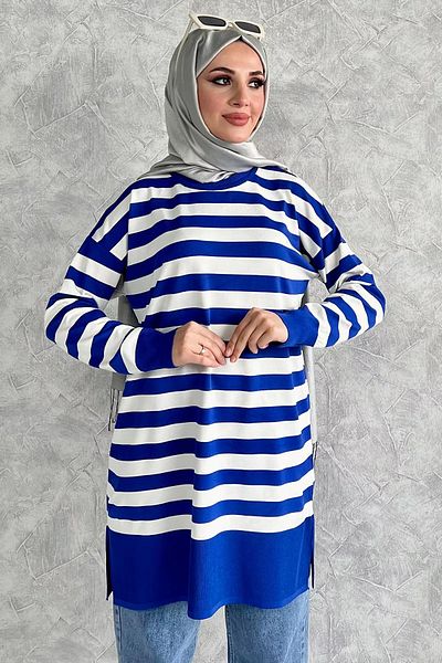 jldkids Tunica din tricotaje Hijab cu dungi cu decolteu - Sax Blue
