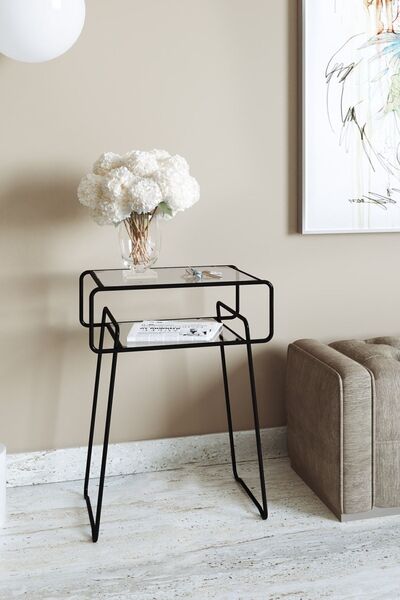 Catchme Retro Yan Sehpa, Metal Sehpa, Cam Sehpa, Salon, Yatak Odası, Antre