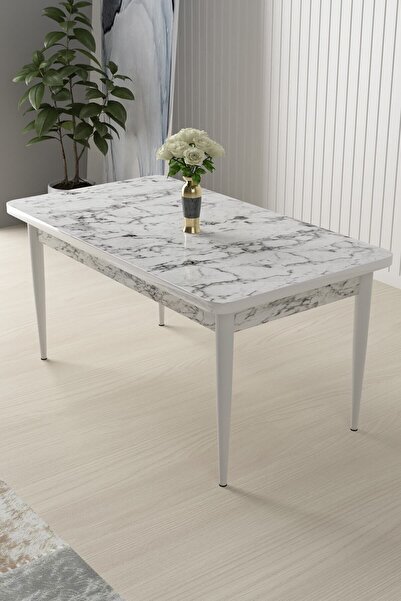 Canisa Concept Nil Serisi 70x110 Sabit Beyaz Mermer Desen Mutfak Masası