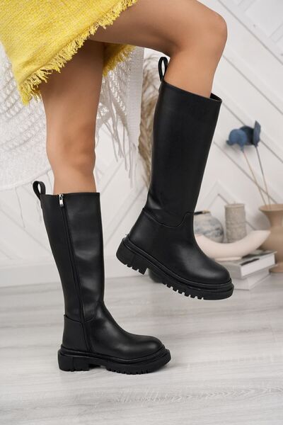 KAYGISIZ KUNDURA Cizme de damă din piele neagră Eld-boots-705