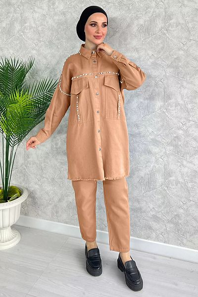 jldkids Gabardine Double Hijab Suit - Camel Stone Λεπτομερής