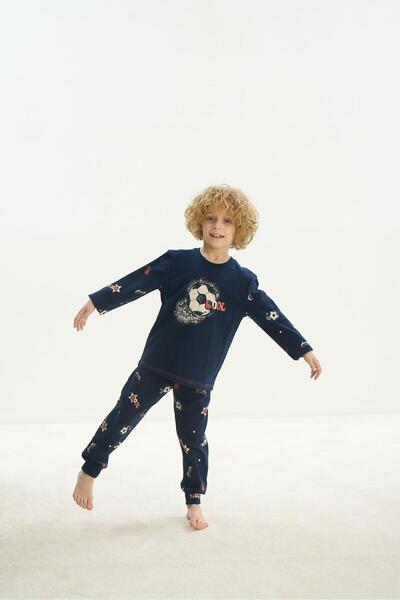 Sevim Navy Blue Boy's Pajama Set - Long Sleeve C3T3N7O8