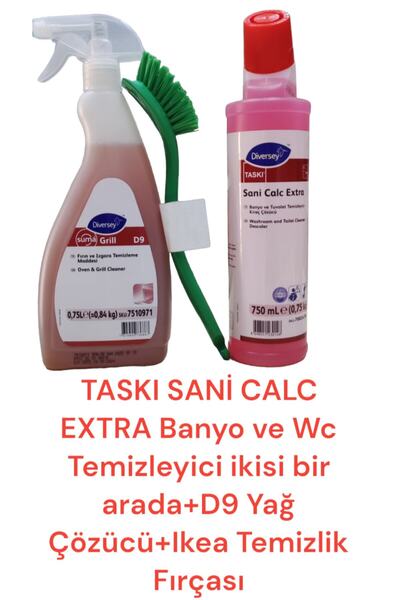 Diversey Taskı Sani Calc Extra Banyo Ve Wc Temizleyici 2'si Arada+d9 Yağ Çözücü+ıkea Temizlk Fırçası