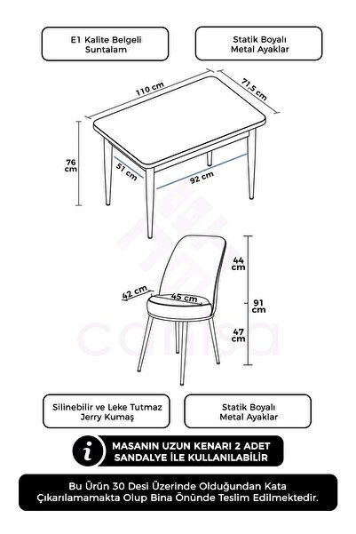 Canisa Nil Serisi 70x110 Sabit Mutfak Masası Takımı Siyah Mermer Desen Masa 4 Gri Sandalye