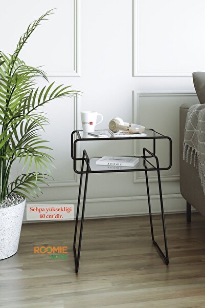 Catchme Retro Yan Sehpa, Metal Sehpa, Cam Sehpa, Salon, Yatak Odası, Antre