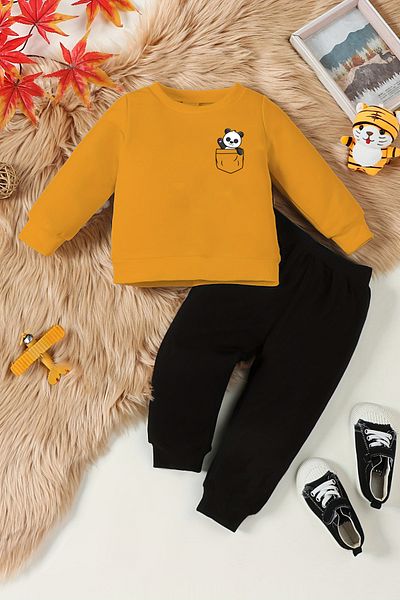 ADABEBEK Panda Printed New Season Baby Set - Pocket and Top Set 12681