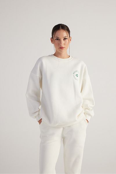 HOLLY LOLLY 3 Thread Raised Long Sleeve Crew Neck Fine Sweatshirts Ecru