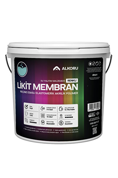 ALKORU 13 KG Yeşil Likit Membran Renkli Reçine Esaslı Sıvı Su Yalıtım Malzemesi