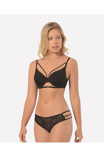 İntive Lingerie Σετ σουτιέν με δαντέλα μπροστά και ρίγες κάτω από το σουτιέν χωρίς στήριγμα - 4659