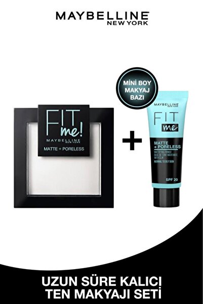 Maybelline New York Fit Me Matte+poreless Pudra 90 Translucent (transparan) & Matlaştırcı Mini Makyaj Bazı Avantajlı Set