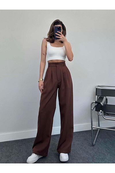 Bak'ap High Waist Plaszo Pants - Pleated Fabric