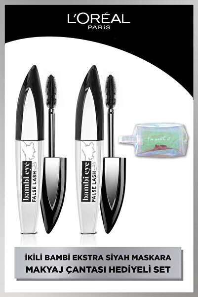L'Oreal Paris Bambi Eye Ekstra Siyah Ceylan Göz Etkili Maskara 2'li Set & Çanta