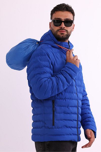 RİVERCLUP Men's Saks Colorful Windproof Hooded Lightweight Sports Coat - With Portable Bag, Fiber Filling