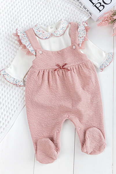 Babymod Fırfırlı Çiçek Desenli Patikli Kız Bebek Tulum Salopet Takım