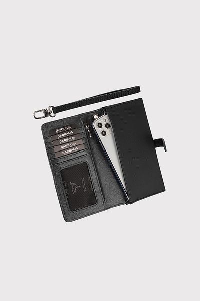 Garbalia Black Pique Patterned Women's Wallet - Astana Belt, Lockable Zipper and Wrist Strap