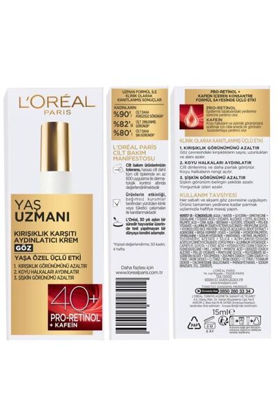 L'Oreal Paris Yaş Uzmanı 40+ Kırışıklık Karşıtı Aydınlatıcı Göz Kremi